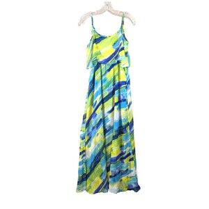 Calvin Klein Maxi Dress Women’s Size 8 Sleeveless Blouson Draped Blue Stripe